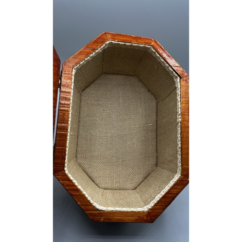 Vtg Wooden Octagon Purse Decoupage Forsyth Park Savannah Lacquered Lucite Handle - Picture 12 of 15